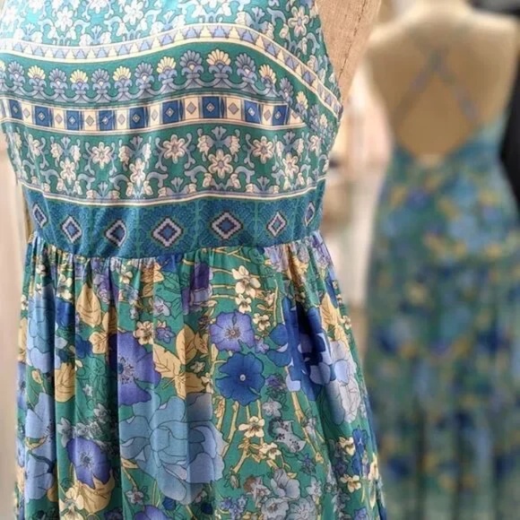 Lulus Green Multi Floral Print Maxi Dress - M - Picture 4 of 10